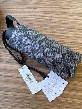 Coach Gray & Black Signature Compact Umbrella with Logo Print